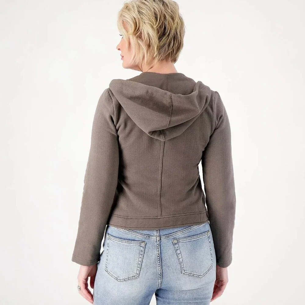 Barefoot Dreams Malibu Collection Knit Moto Jacket Hood Gray Size XS Soft